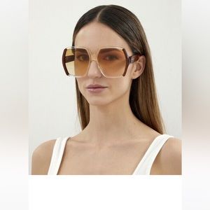 Gucci GG1065S 001 Brown Yellow Clear Orange Gradient Lens Women Sunglasses Large